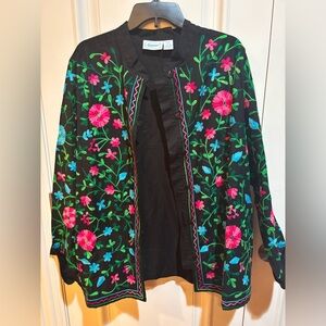 Vintage National Black embroidered flower jacket size XL